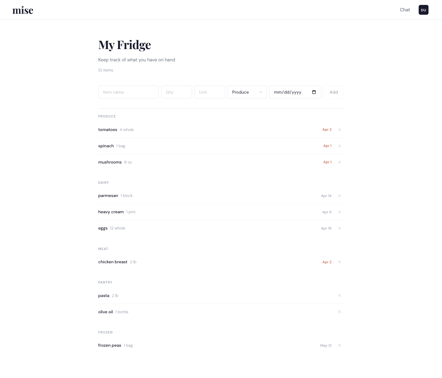 Fridge inventory with expiration tracking