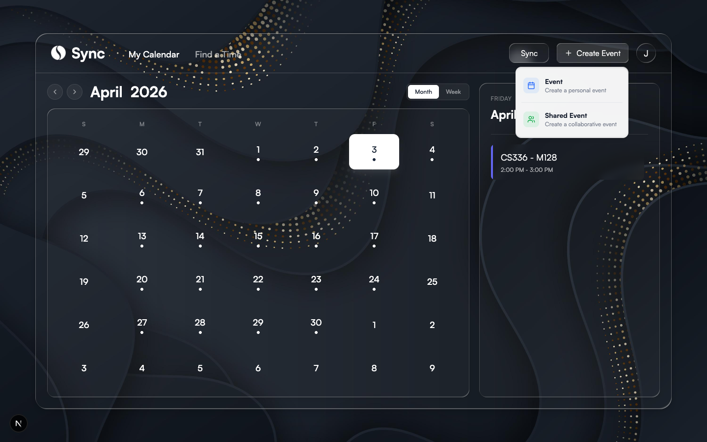 Create event dropdown with personal and shared options