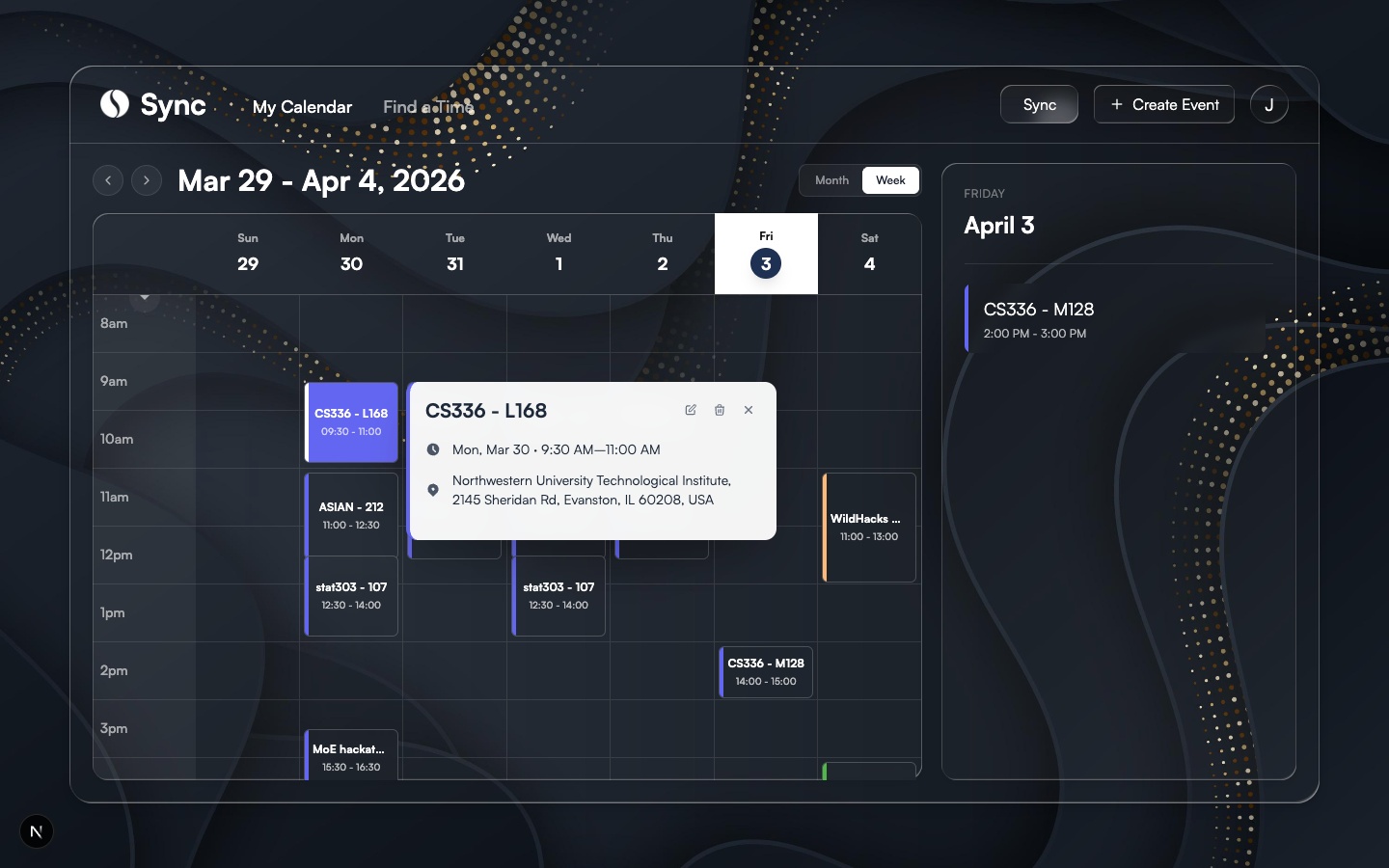Event detail popup on week view